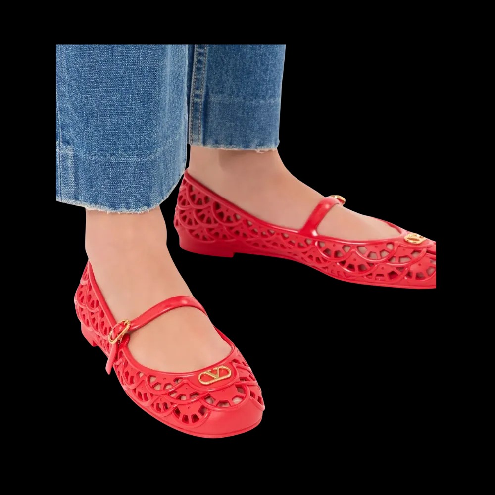 Valentino Ondette Rubber Ballerina With Scallop Pattern 05mm Coral - HypeFly India View 4