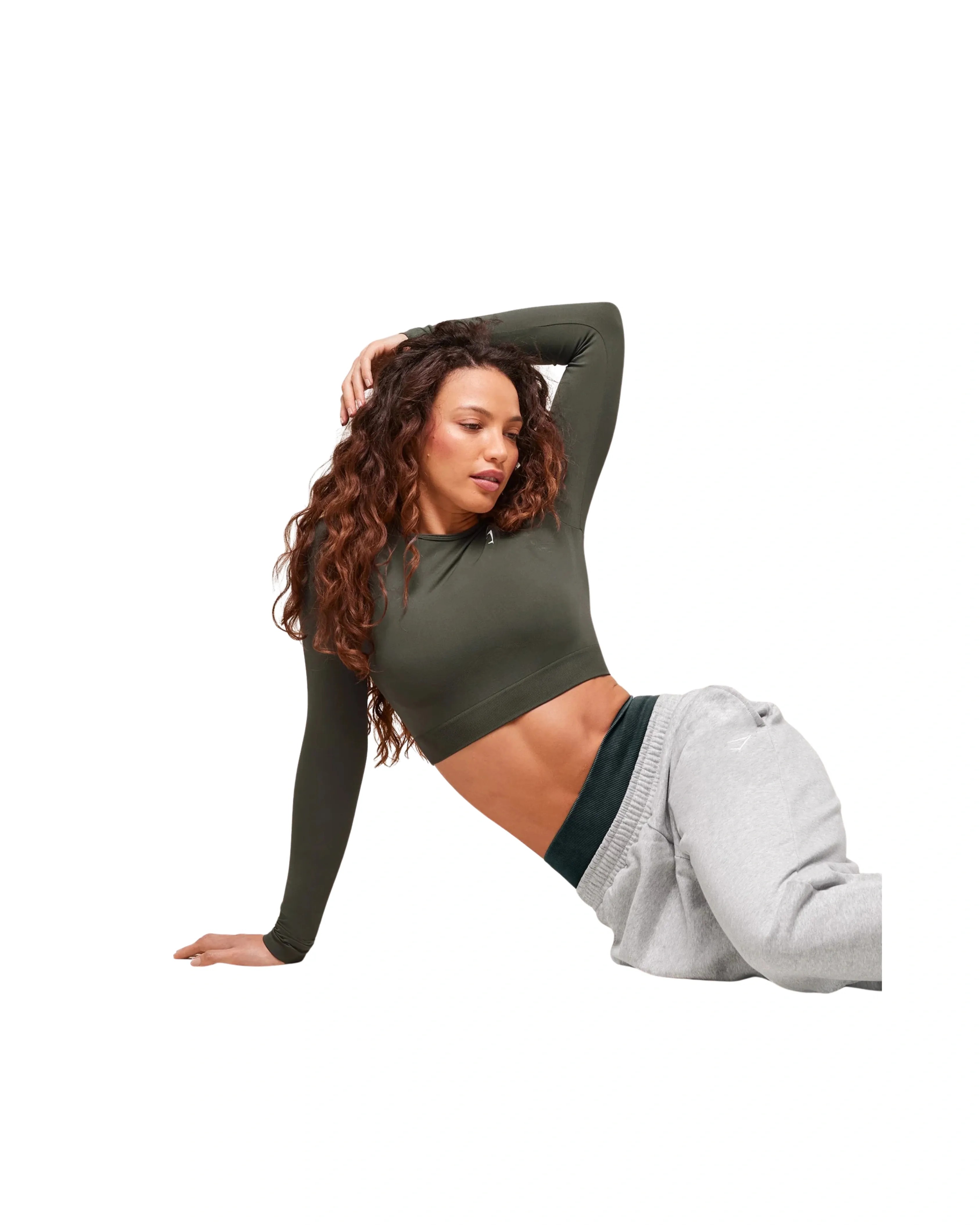 Gymshark Everyday Seamless Long Sleeve Crop Top Strength Green - HypeFly India View 5