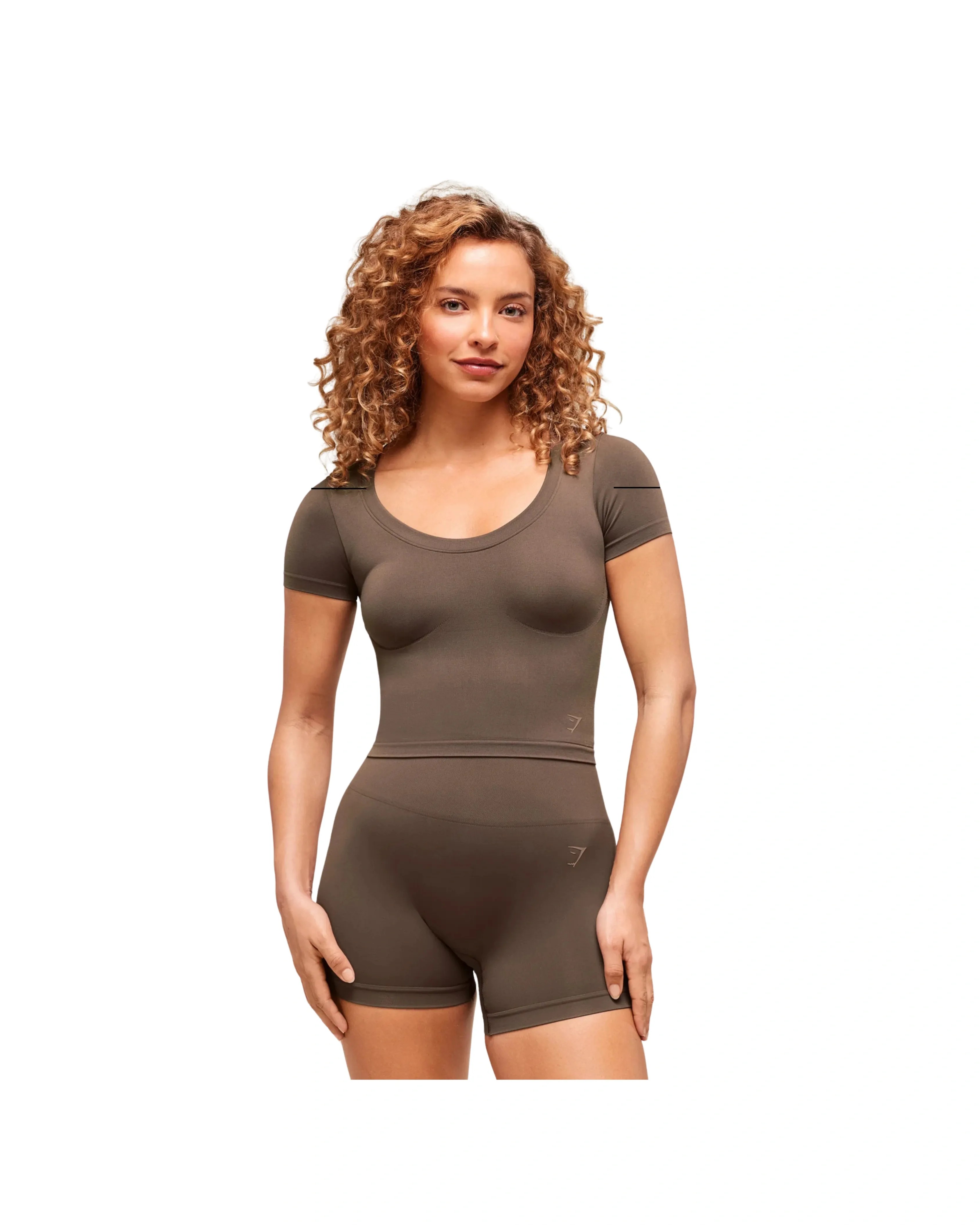 Gymshark Soft Sculpt Midi T-Shirt Walnut Brown - HypeFly India View 5