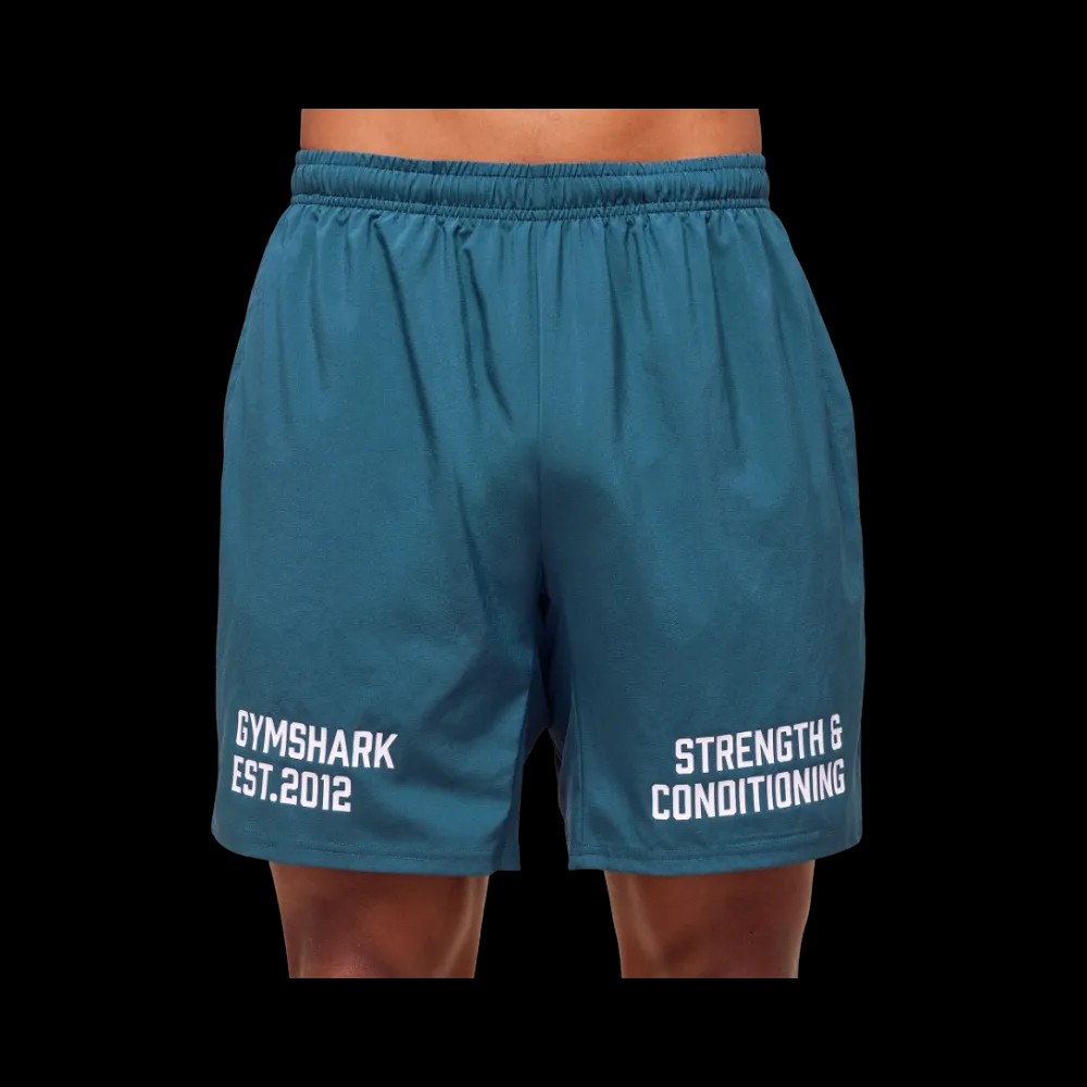 GymShark S&C Graphic 7" Shorts Success Blue - HypeFly India View 4