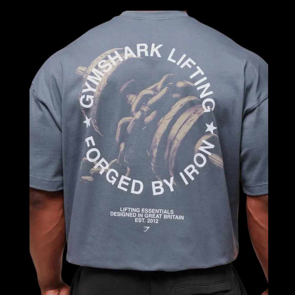 Gymshark Forged By Iron T-Shirt Extreme Oversized Fit Iron Blue - HypeFly India View 3