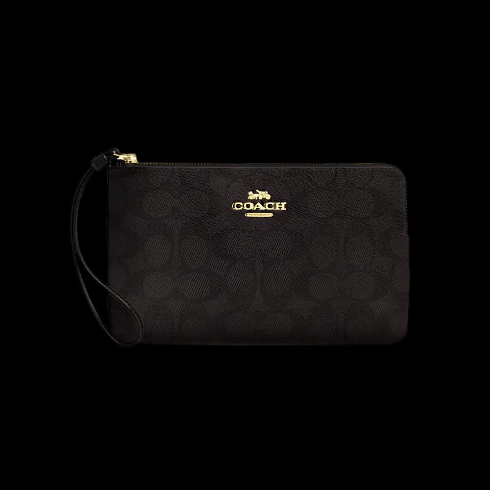 Coach Large Corner Zip Wristlet In SIgnature Canvas in Walnut Black  - HypeFly India View 1