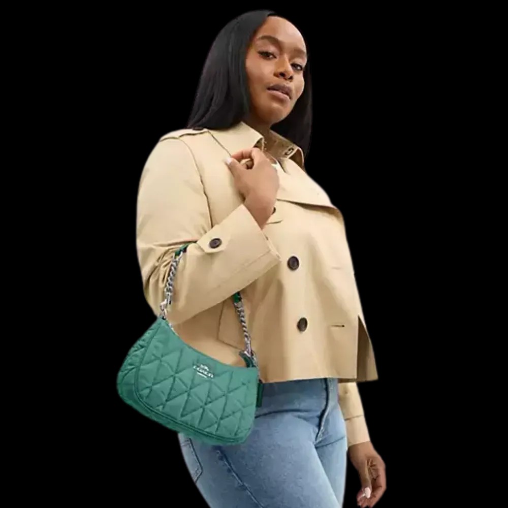 Coach Teri Shoulder Bag Quilted Denim Green - HypeFly India View 4