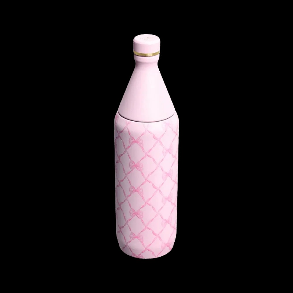 Stanley 1913 X Loveshackfancy Holiday All Day Slim Bottle Baby Bow Pink Peppermint 34 OZ - HypeFly India View 2