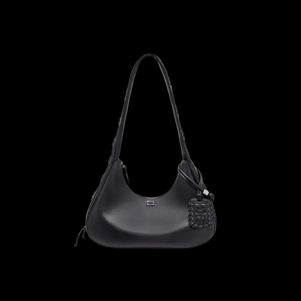 Ganni Black Medium Laces Hobo Bag - HypeFly India View 1