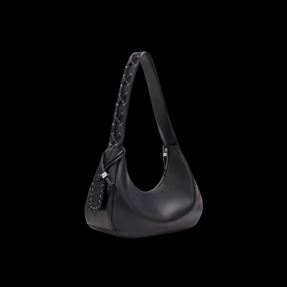 Ganni Black Medium Laces Hobo Bag - HypeFly India View 2