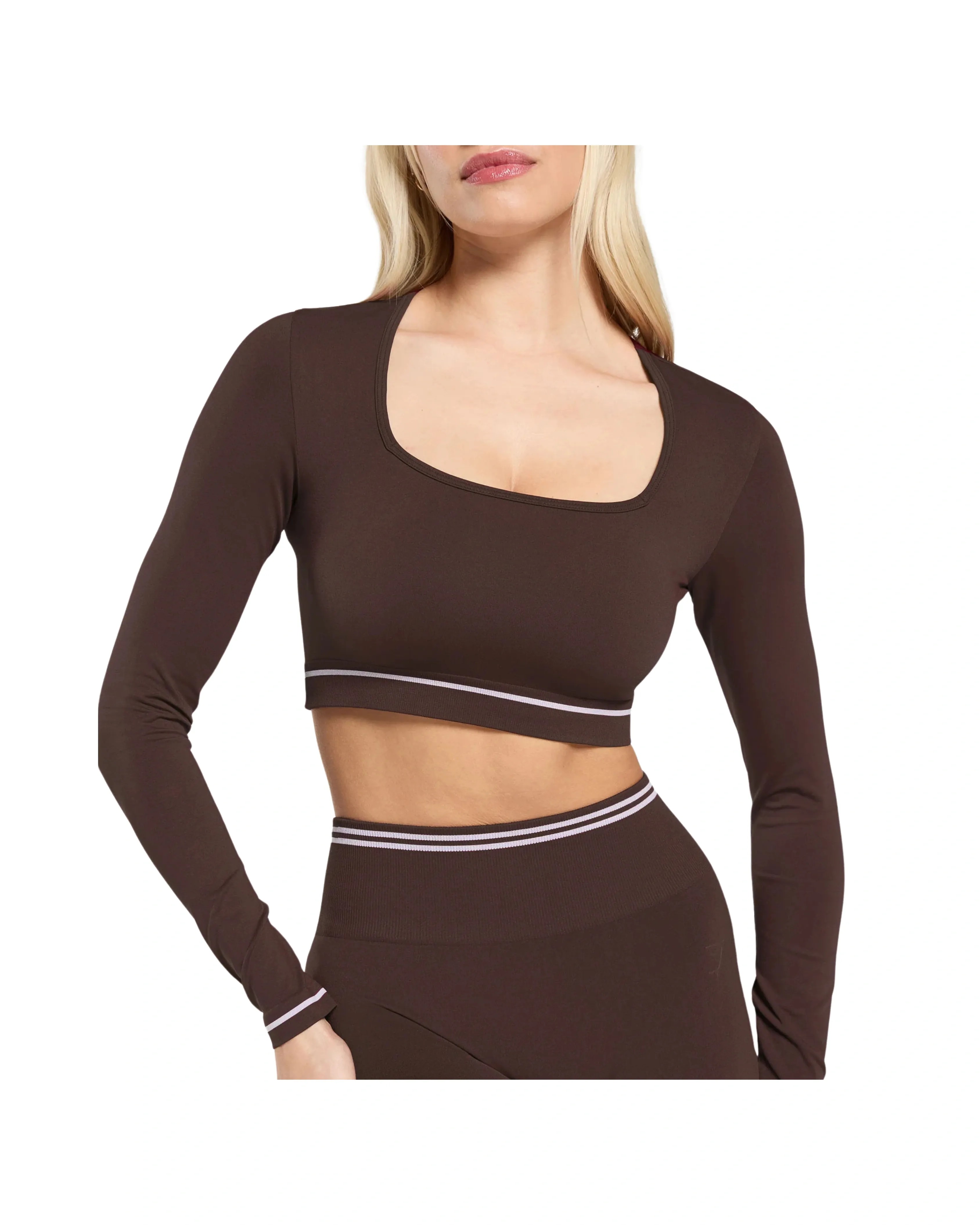 Gymshark Contrast Seamless Crop Top Heritage Brown - HypeFly India View 6