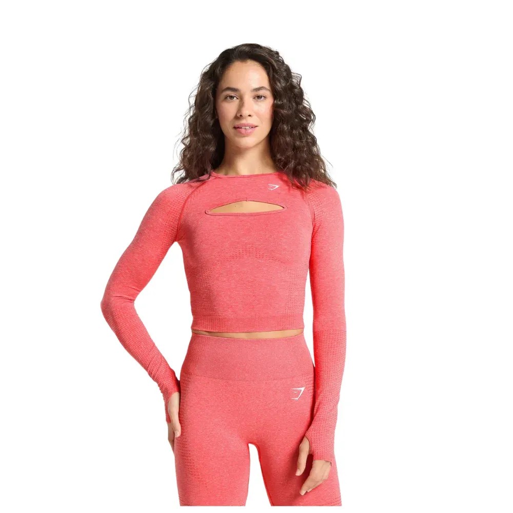 Gymshark Vital Long Sleeve Cut Out Top Coral Red Marl - HypeFly India View 1