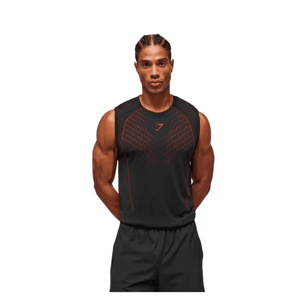 Gymshark Apex Seamless Tank Slim Fit Black/Carmine Red - HypeFly India View 1