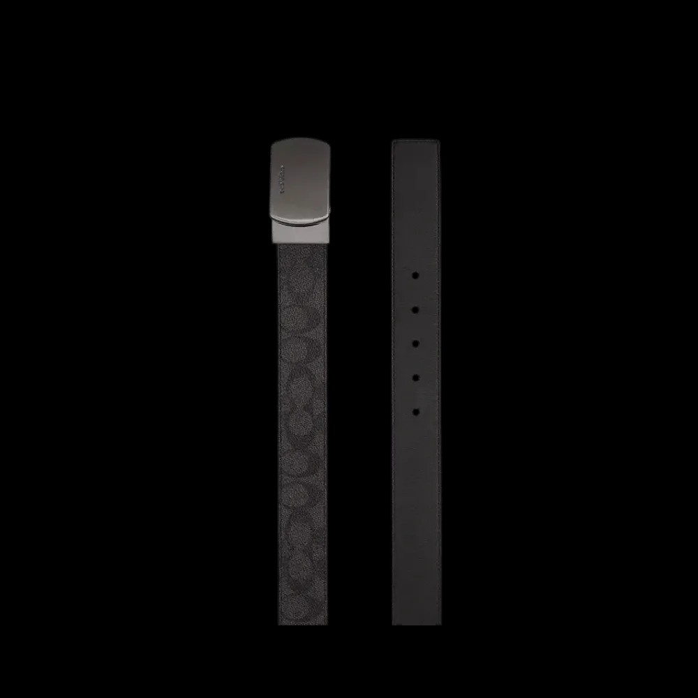 Coach Plaque Buckle Cut-To-Size Reversible Belt Charcoal Black  - HypeFly India View 2