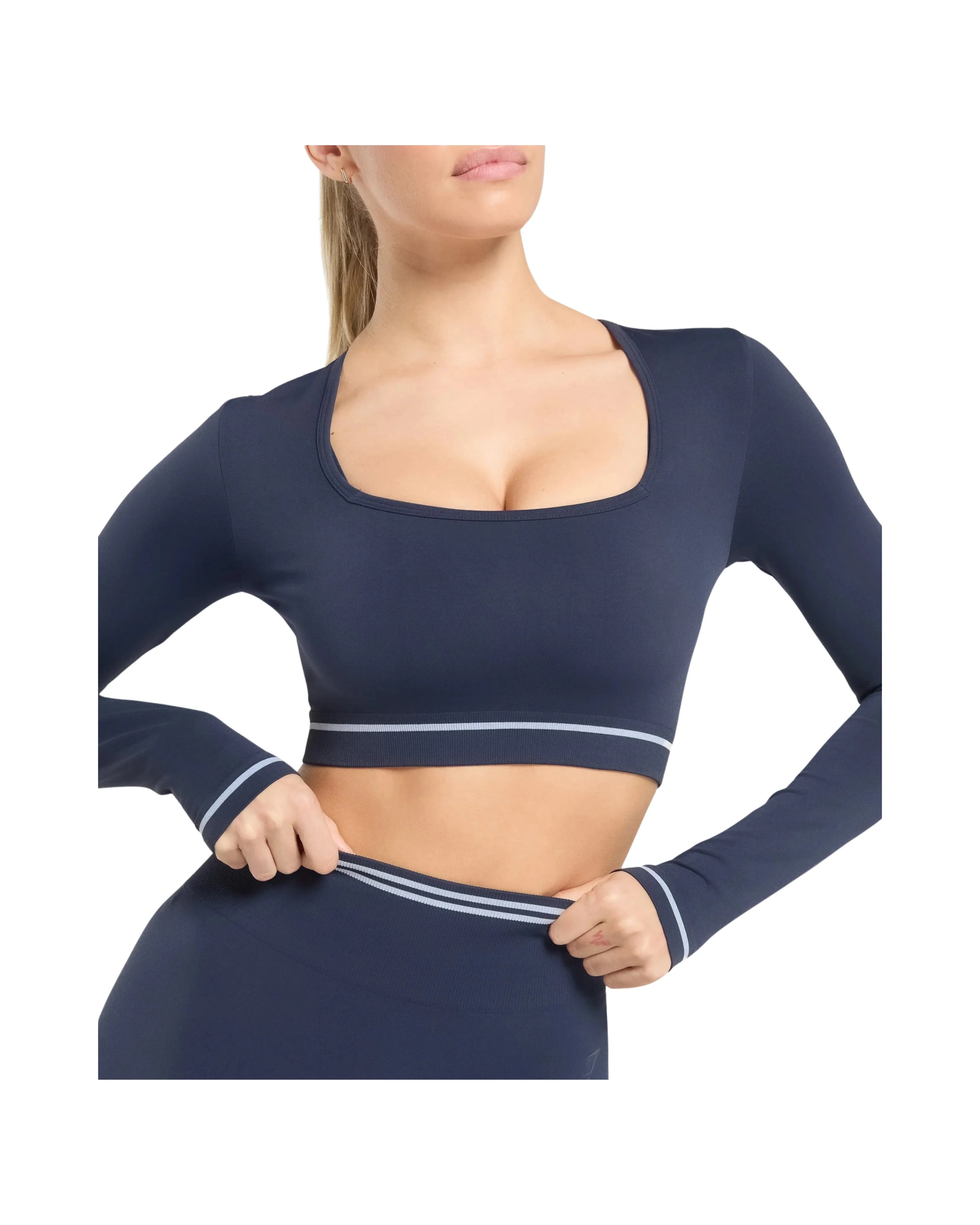 Gymshark Contrast Seamless Crop Top Heavy Blue - HypeFly India View 6