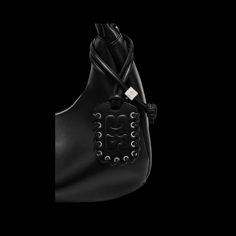 Ganni Black Medium Laces Hobo Bag - HypeFly India View 3
