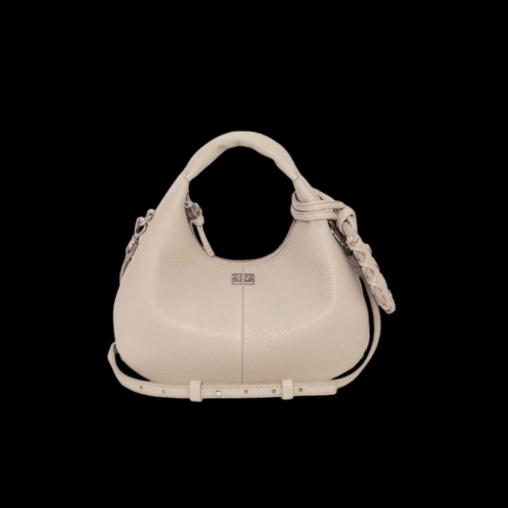 Ganni Light Grey Mini Hobo Bag - HypeFly India View 1
