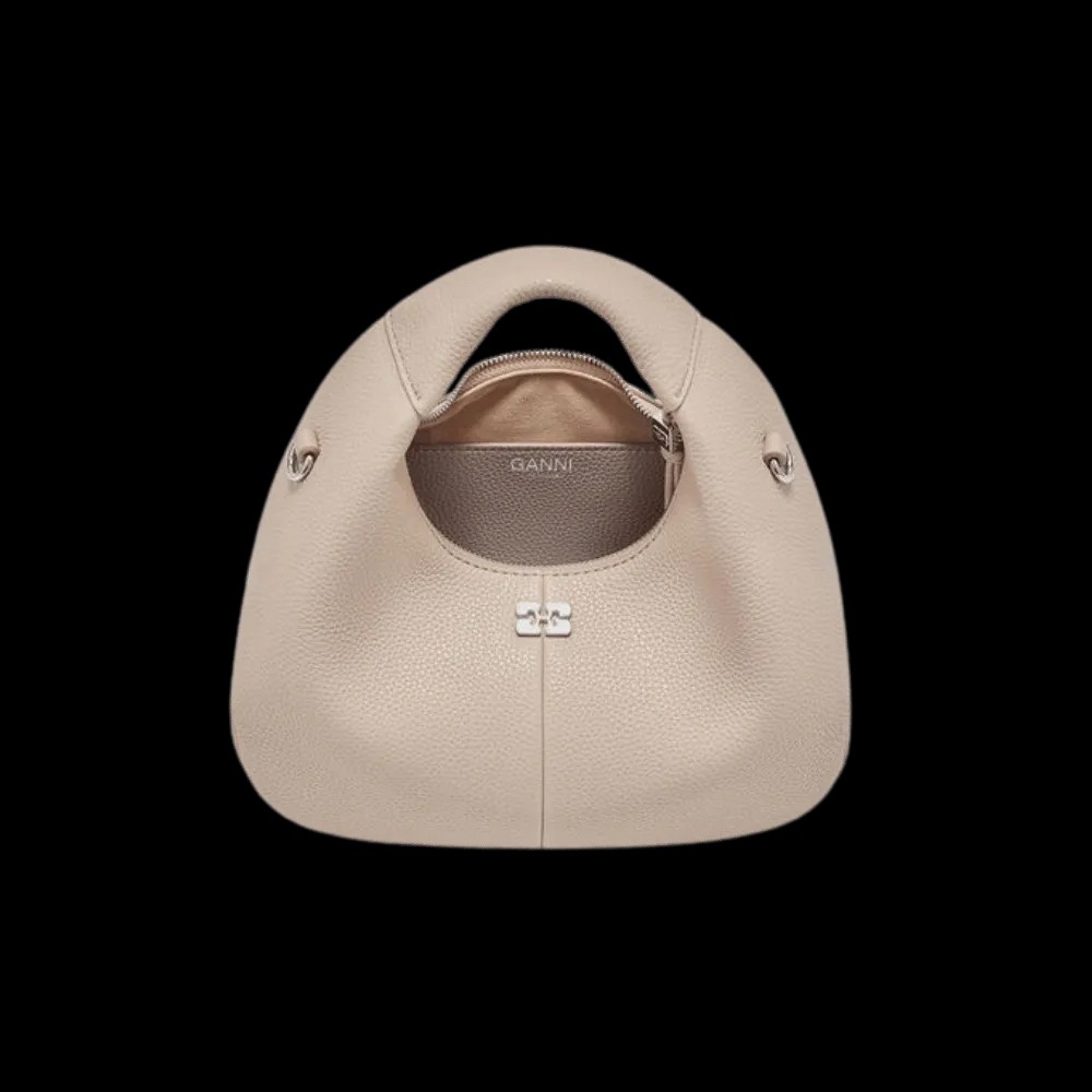 Ganni Light Grey Mini Hobo Bag - HypeFly India View 3