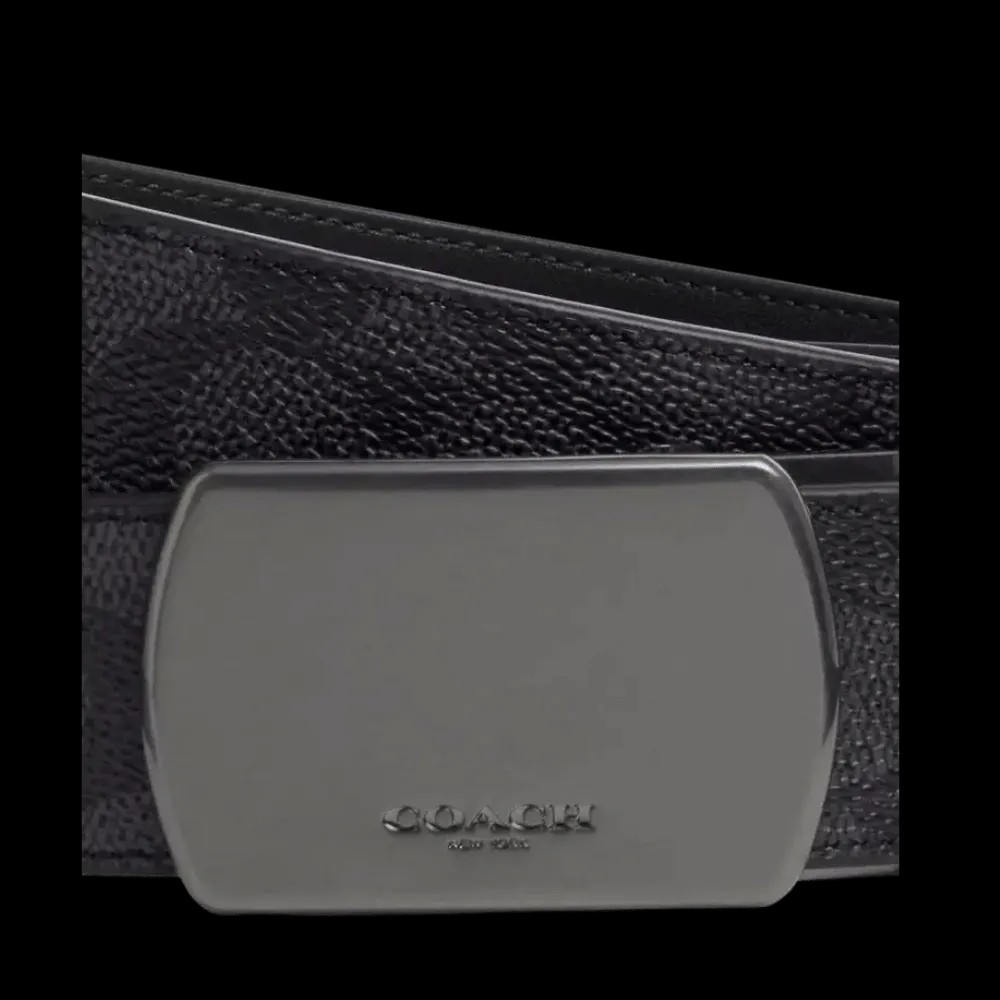 Coach Plaque Buckle Cut-To-Size Reversible Belt Charcoal Black  - HypeFly India View 3