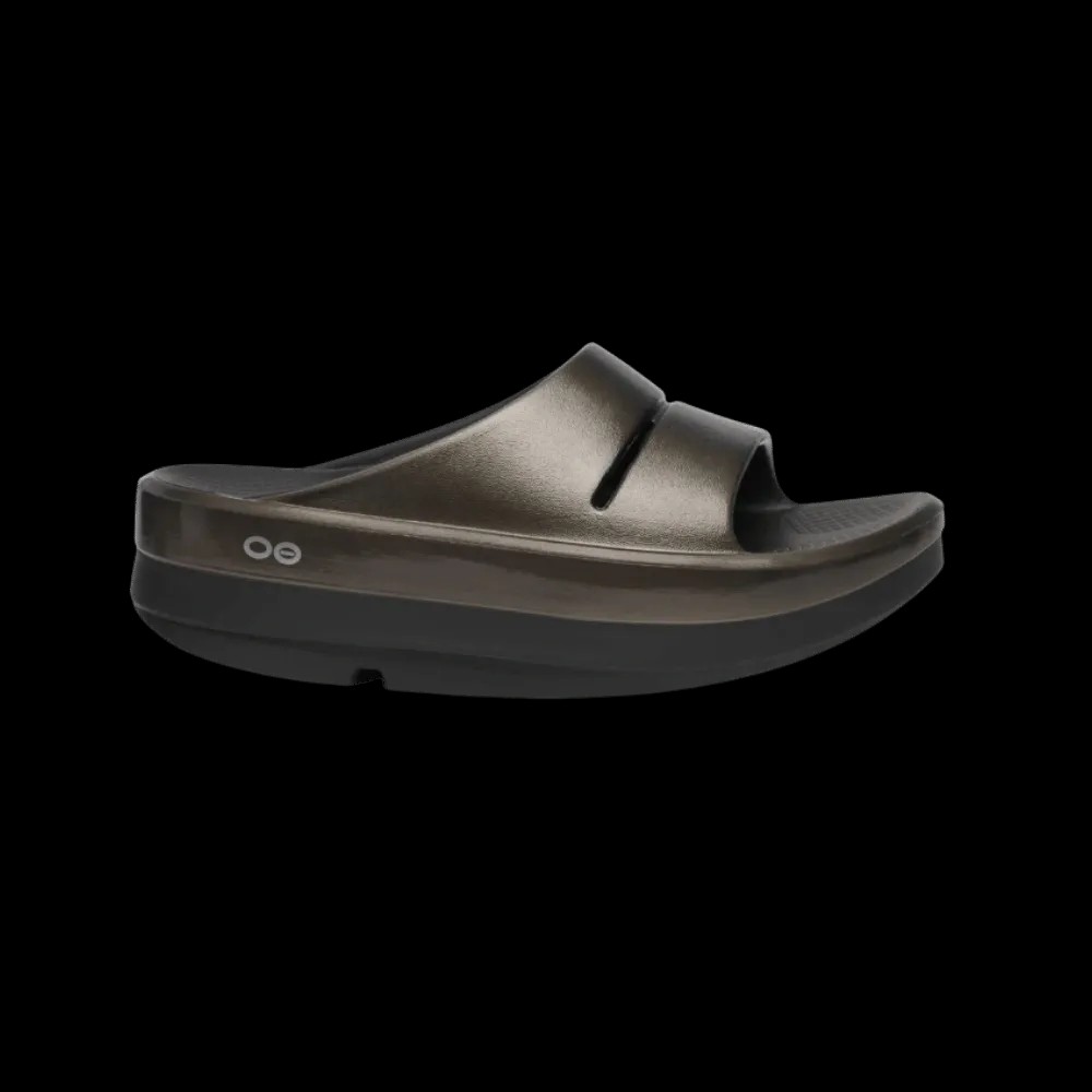 Oofos OOmega OOahh Stacked Sandal Titanium Mirror - HypeFly India View 1
