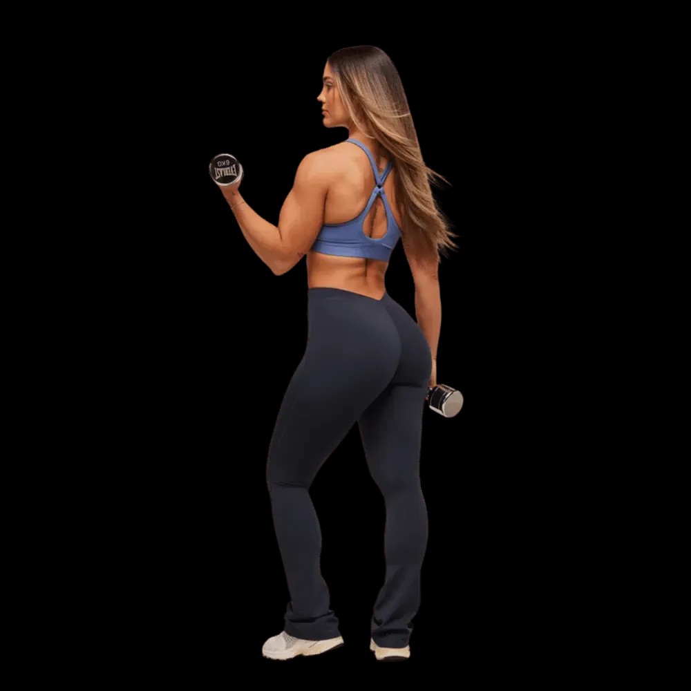 Gymshark Lifting Dipped Waistband Flared Leggings Heavy Blue Black - HypeFly India View 5