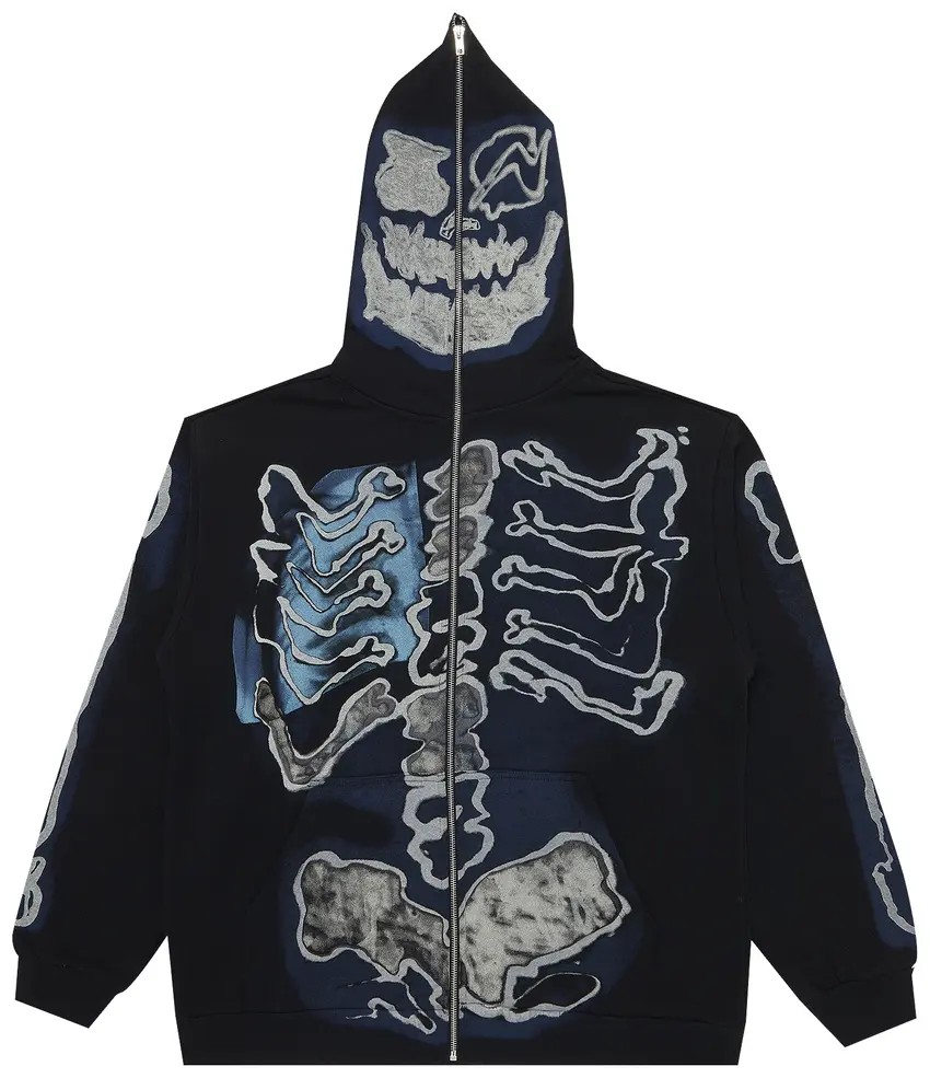 Cactus Jack by Travis Scott For Fragment Skeleton Graffiti Full Zip Hoodie 'Black' - HypeFly India View 1