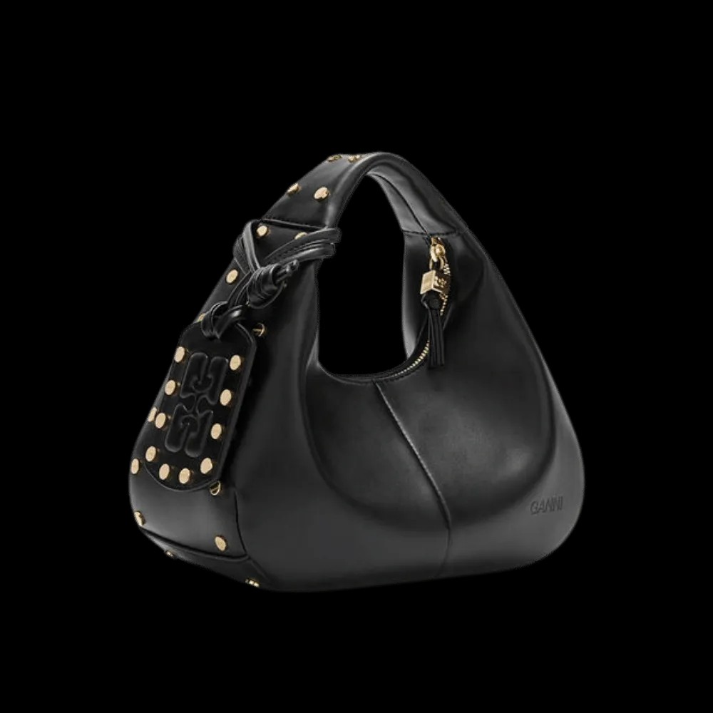 Ganni Mini Hobo Bag Studs in Black - HypeFly India View 2