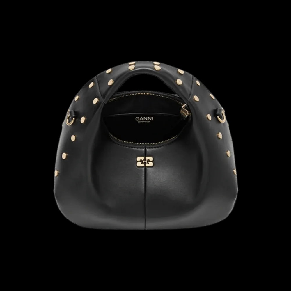 Ganni Mini Hobo Bag Studs in Black - HypeFly India View 3