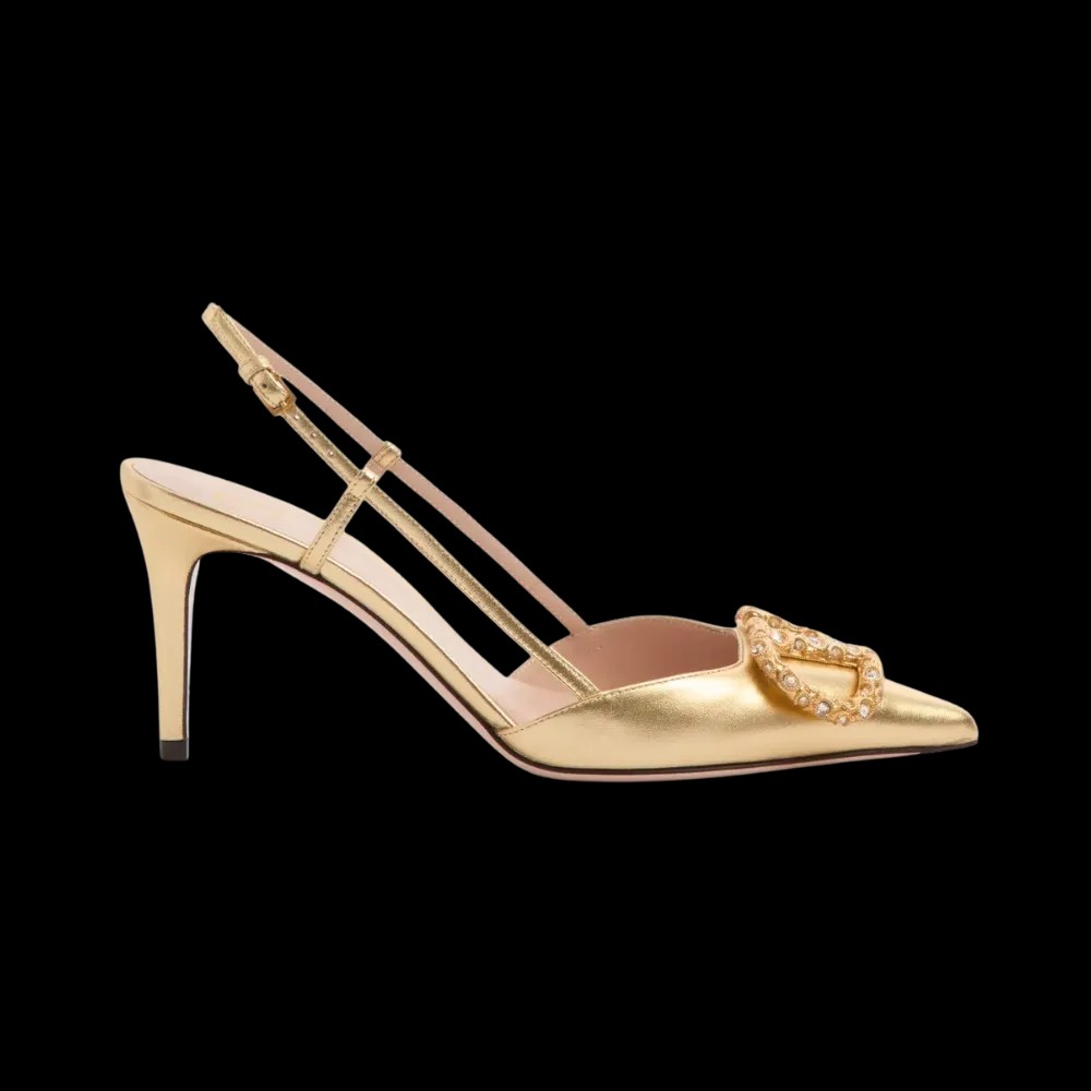 Valentino VLogo Signature Slingback Pump In Laminated Nappa Leather 80mm Antique Brass - HypeFly India View 1