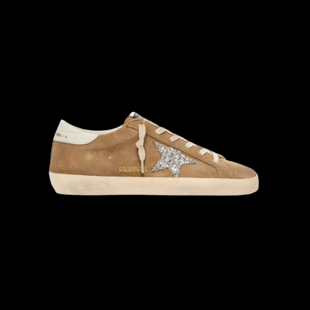 Golden Goose Super-Star In Tobacco Suede With Silver Glitter Star - HypeFly India View 1