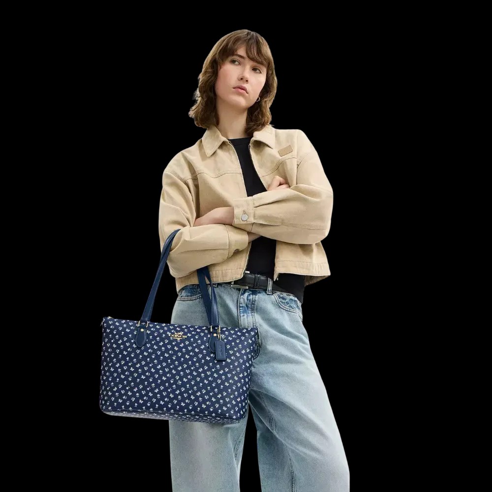 Coach Gallery Tote Bag With Floral Print Deep Blue - HypeFly India View 4