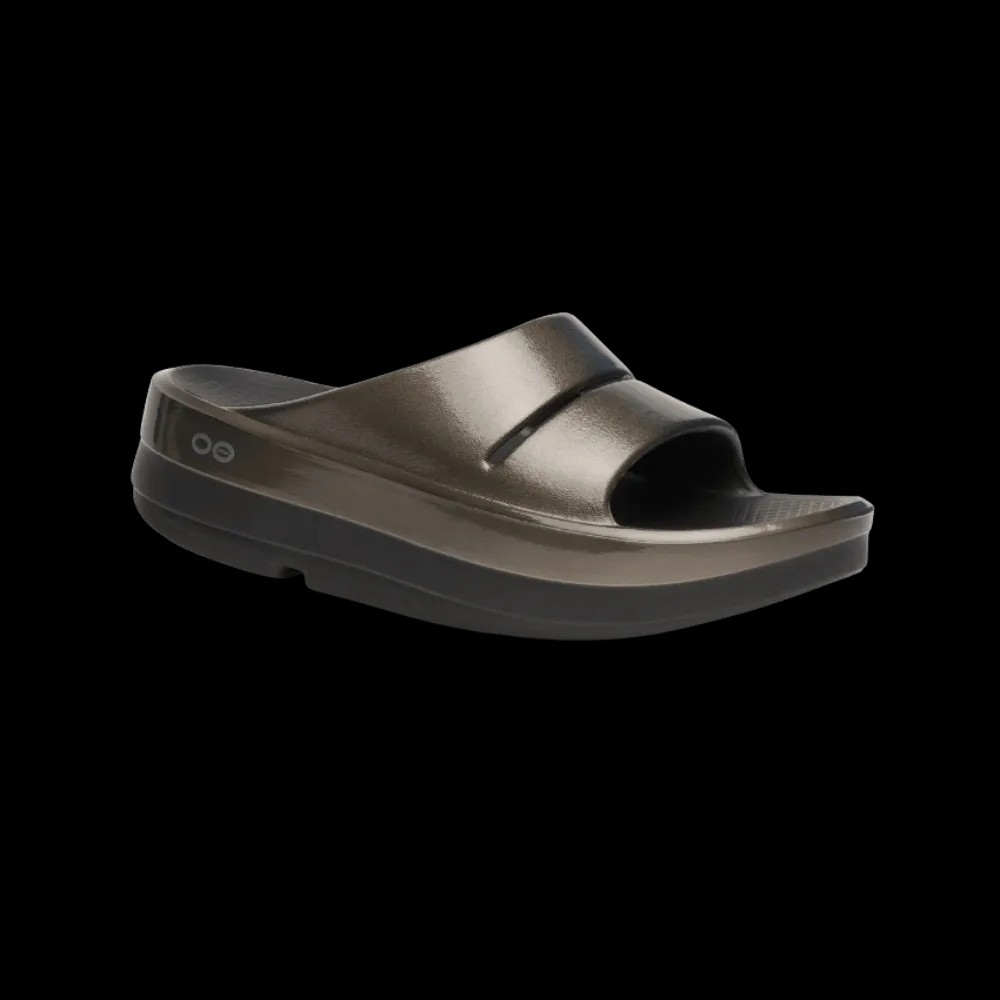 Oofos OOmega OOahh Stacked Sandal Titanium Mirror - HypeFly India View 3