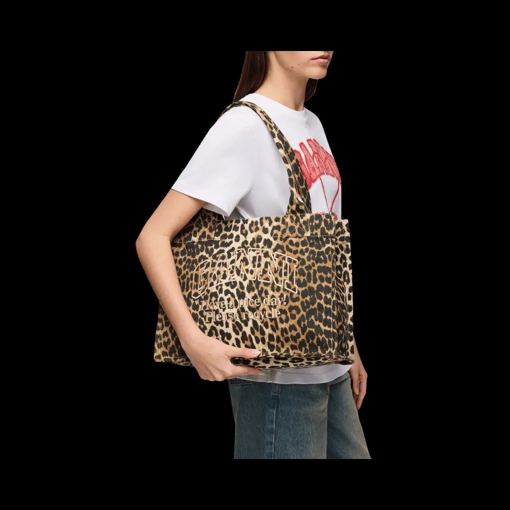 Ganni Leopard Large Canvas Tote Bag - HypeFly India View 3