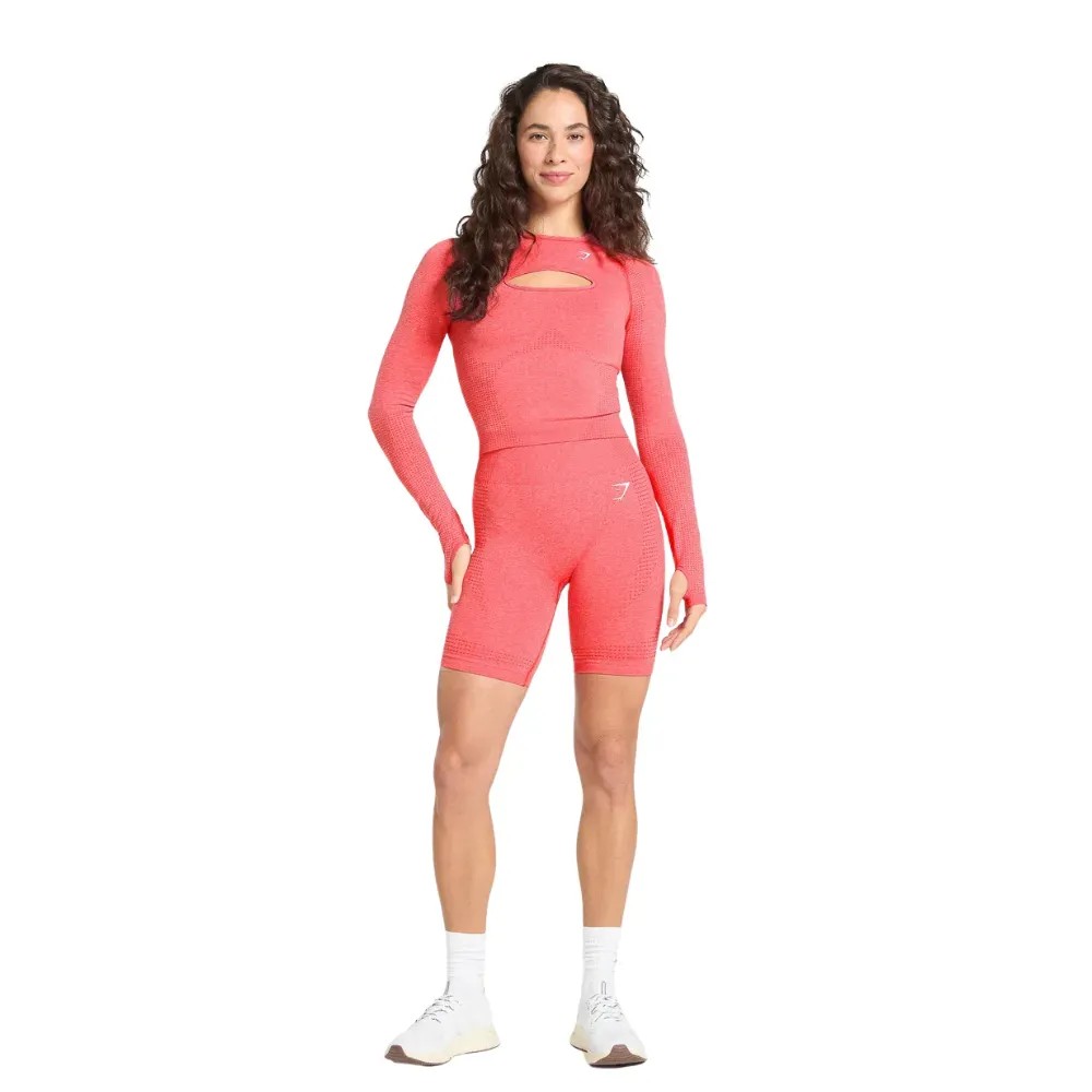 Gymshark Vital Long Sleeve Cut Out Top Coral Red Marl - HypeFly India View 2
