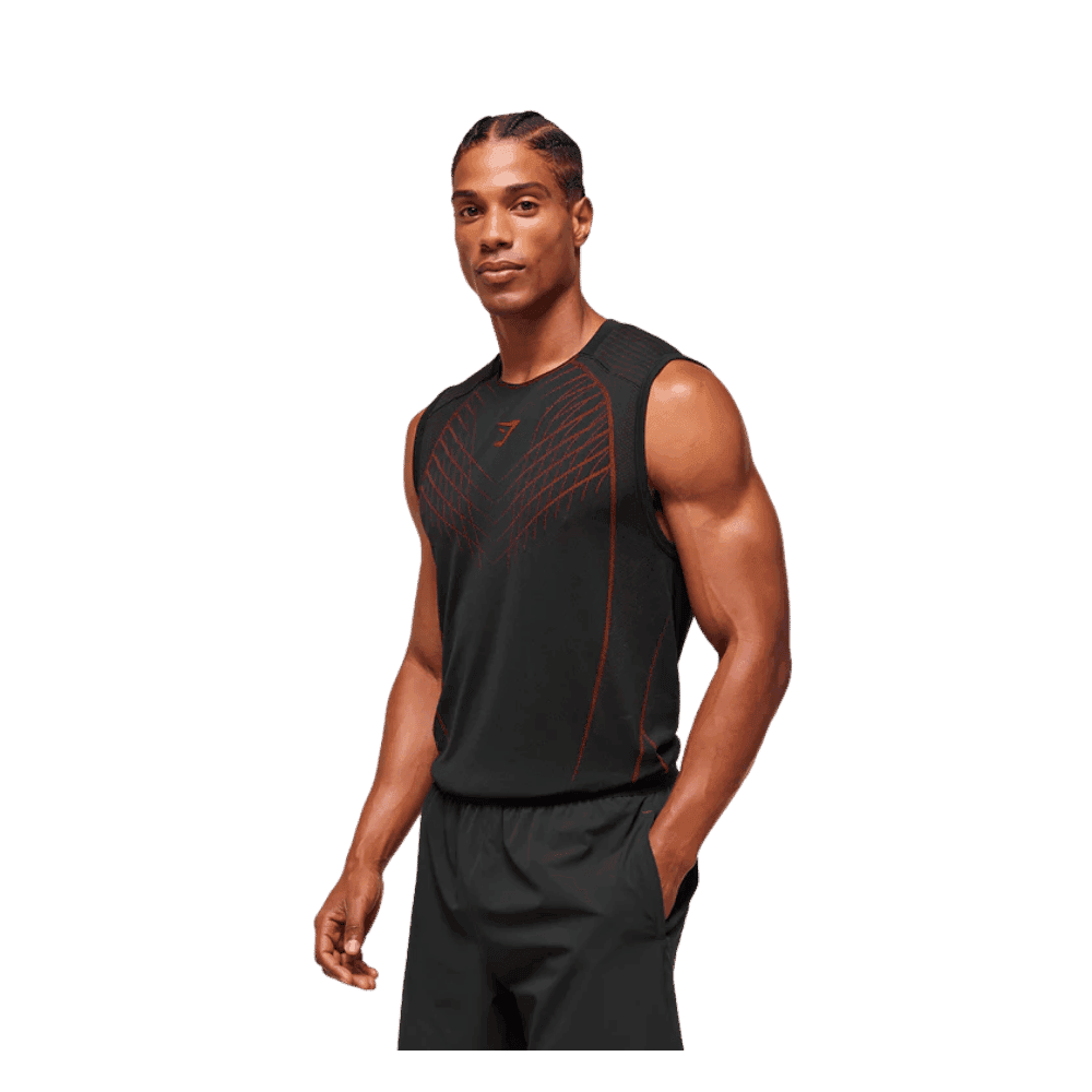 Gymshark Apex Seamless Tank Slim Fit Black/Carmine Red - HypeFly India View 3