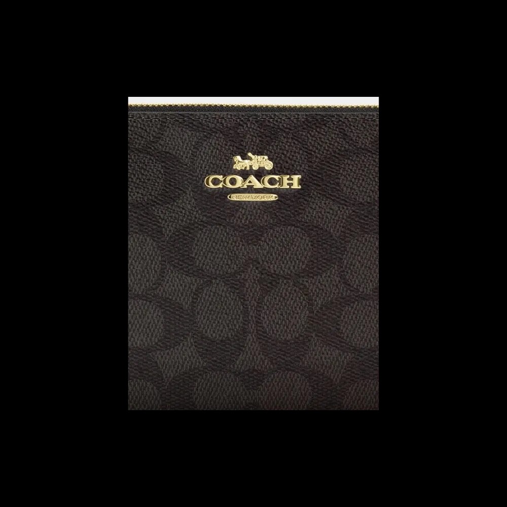 Coach Large Corner Zip Wristlet In SIgnature Canvas in Walnut Black  - HypeFly India View 4