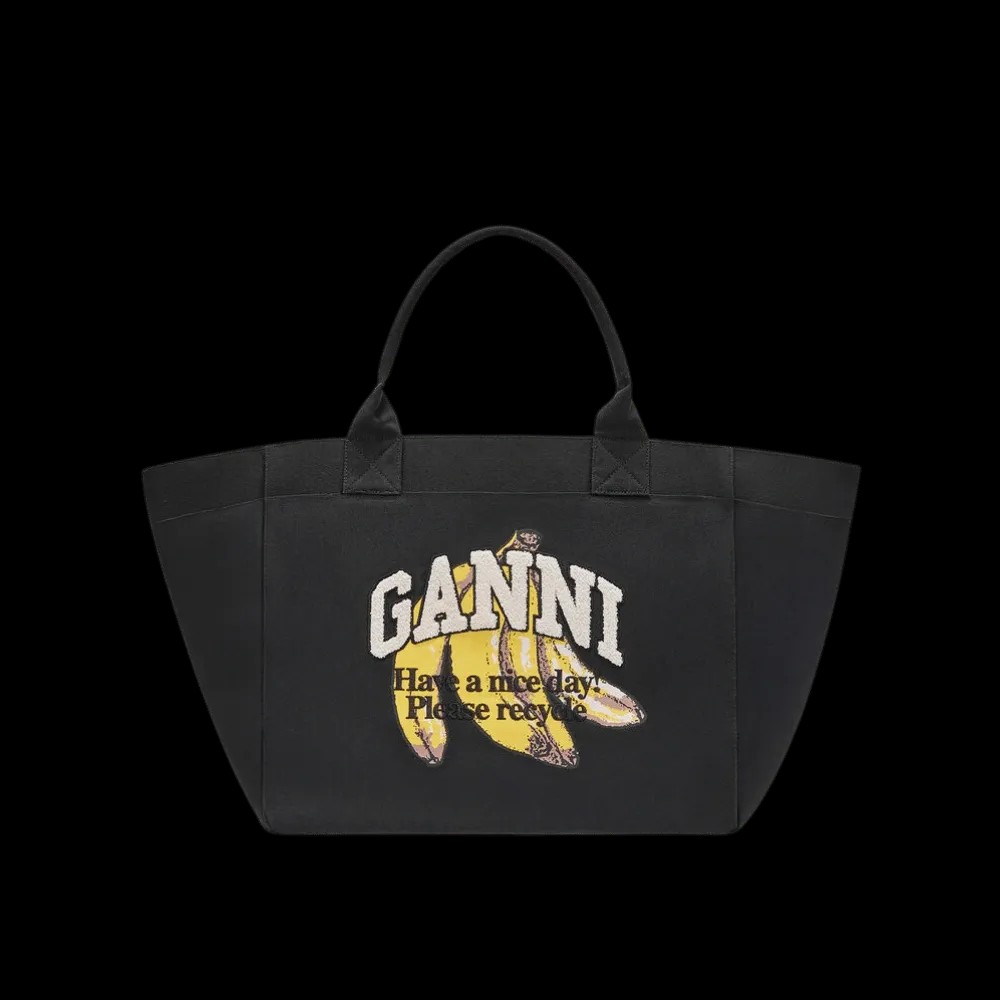 Ganni Black XXL Banana Print Tote Bag - HypeFly India View 1