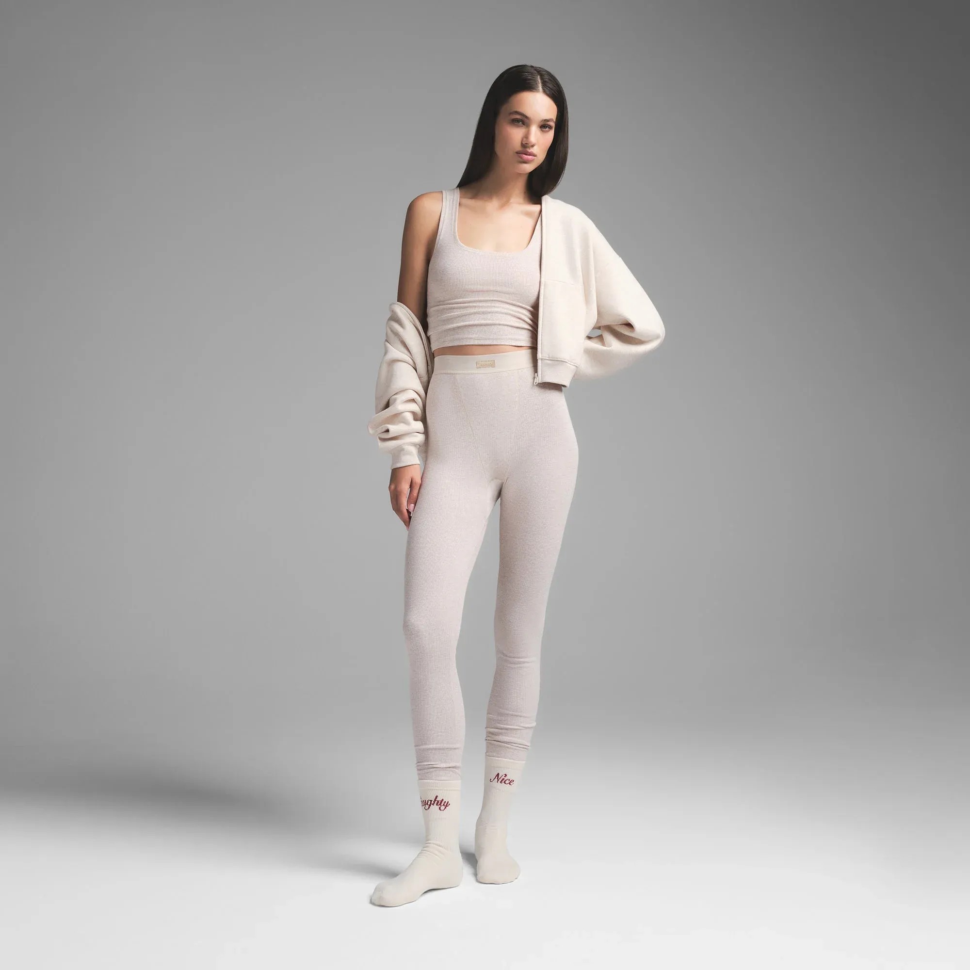 Skims Cotton Rib Legging Heather Oatmeal - HypeFly India View 2
