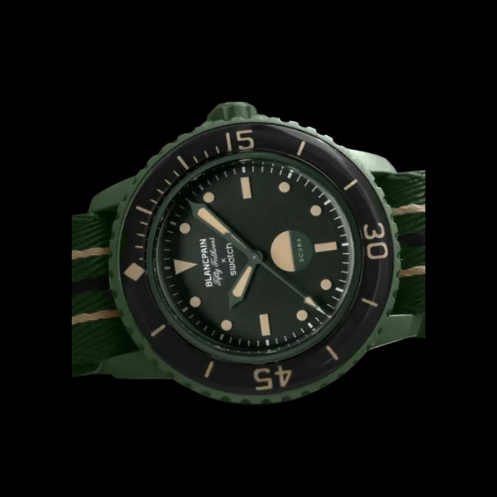 Blancpain x Swatch Green Abyss Scuba Fifty Fathoms Dive Watch - HypeFly India View 3