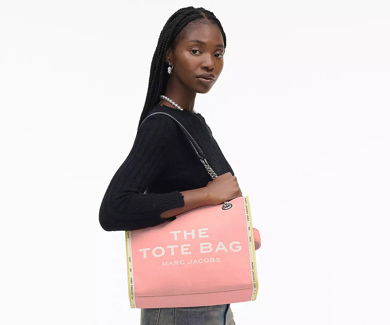 Marc Jacobs The Denim Chain Medium Tote Bag 'Ribbon Pink' - HypeFly India View 5