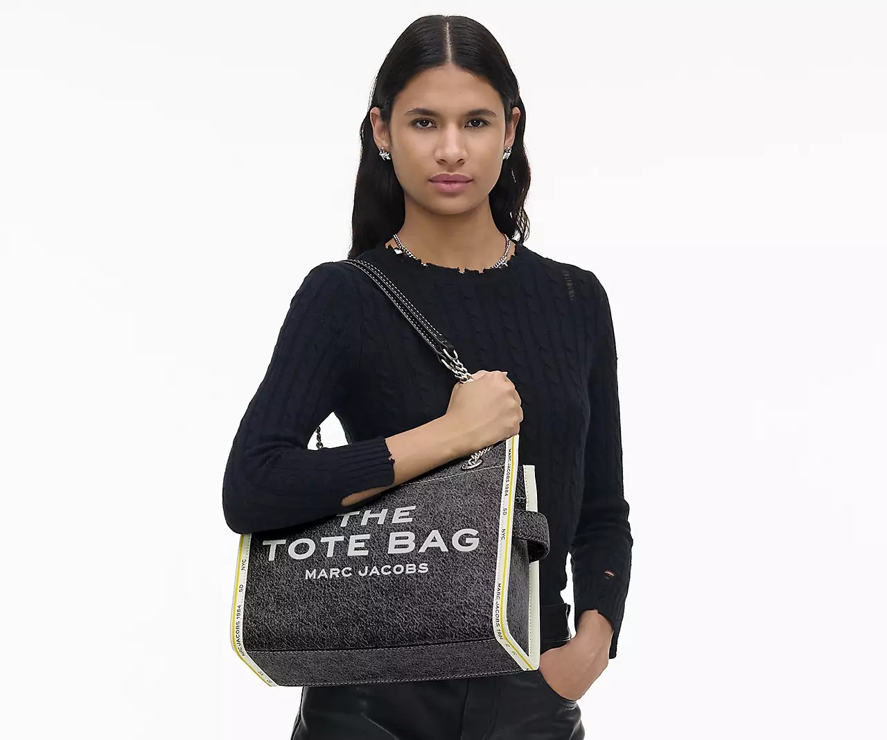 Marc Jacobs The Denim Chain Medium Tote Bag 'Black Wash' - HypeFly India View 3