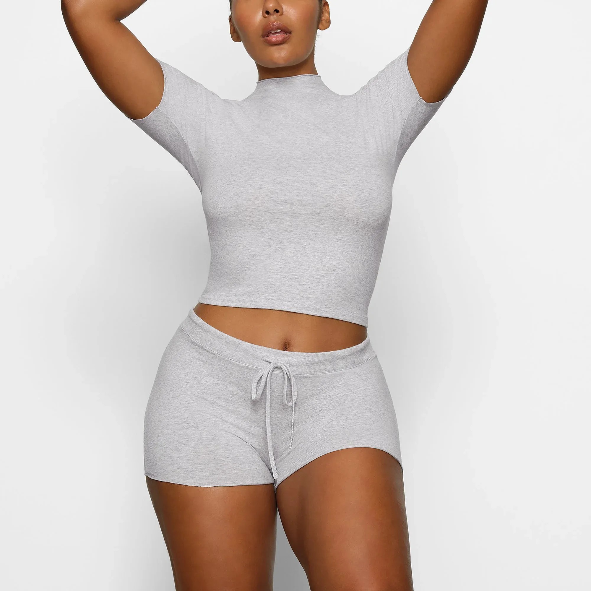 Skims Cotton Jersey Short Light Heather Grey - HypeFly India View 2