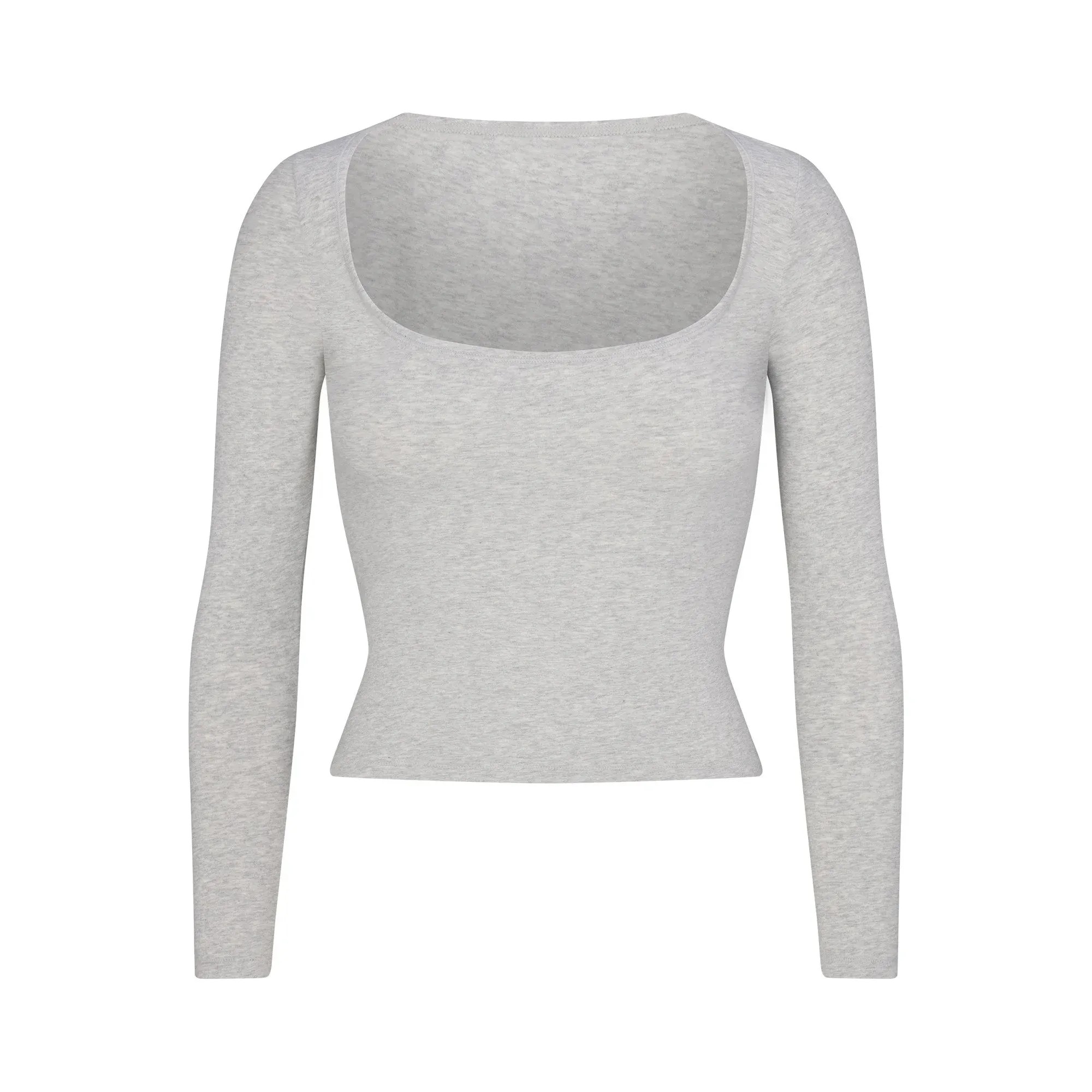 Skims Cotton Jersey Scoop Neck Long Sleeve Light Heather Grey - HypeFly India View 1