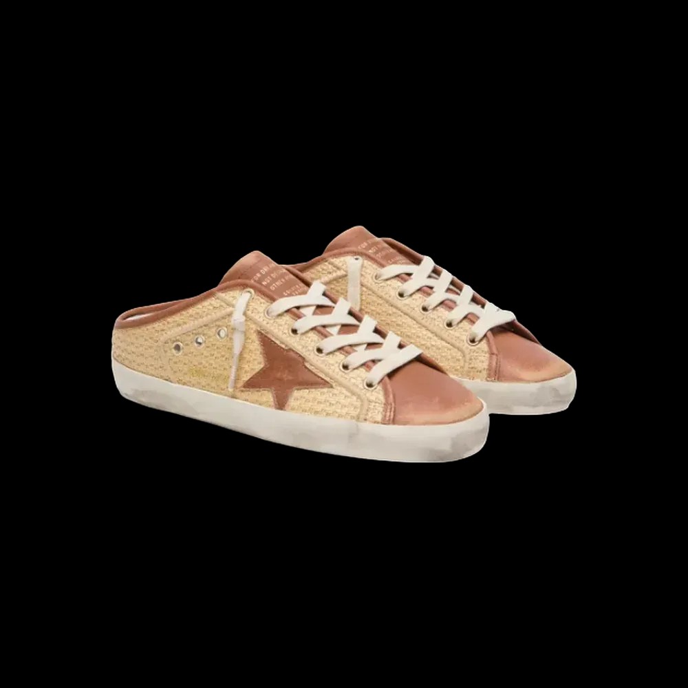 Golden Goose Super-Star Sabots In Raffia With Brick-Red Star - HypeFly India View 2