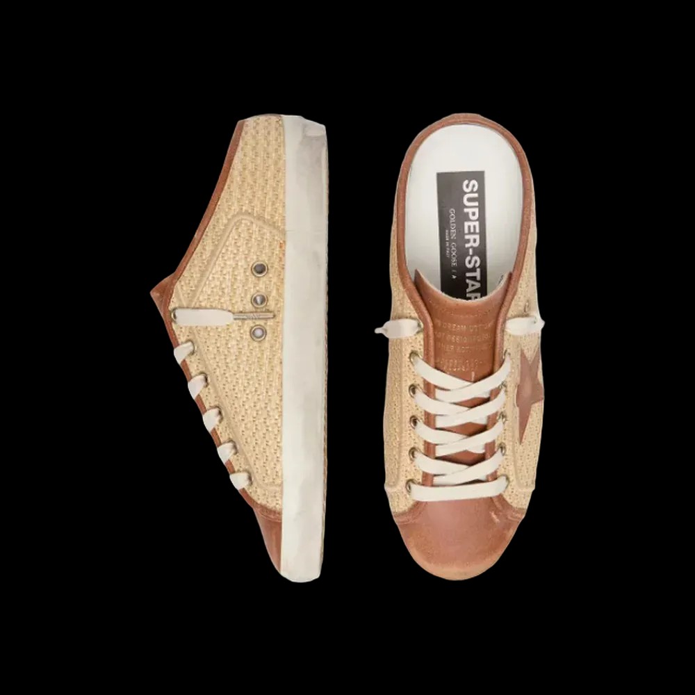 Golden Goose Super-Star Sabots In Raffia With Brick-Red Star - HypeFly India View 3