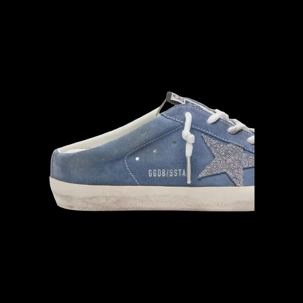 Golden Goose Super-Star Sabots In Denim-Blue Suede With Silver Glitter Star - HypeFly India View 5