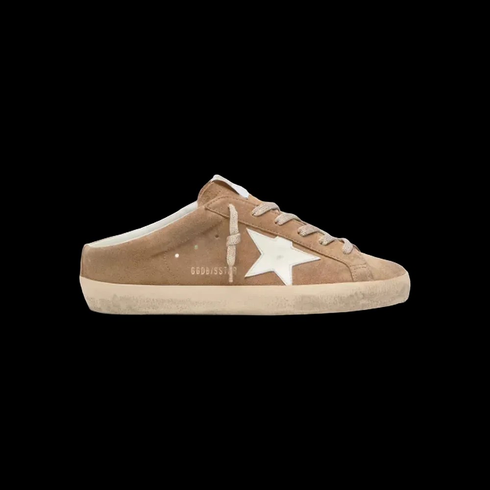 Golden Goose Super-Star Sabots In Tobacco Suede With White Leather Star - HypeFly India View 1