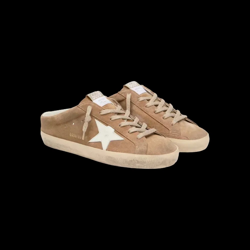 Golden Goose Super-Star Sabots In Tobacco Suede With White Leather Star - HypeFly India View 3