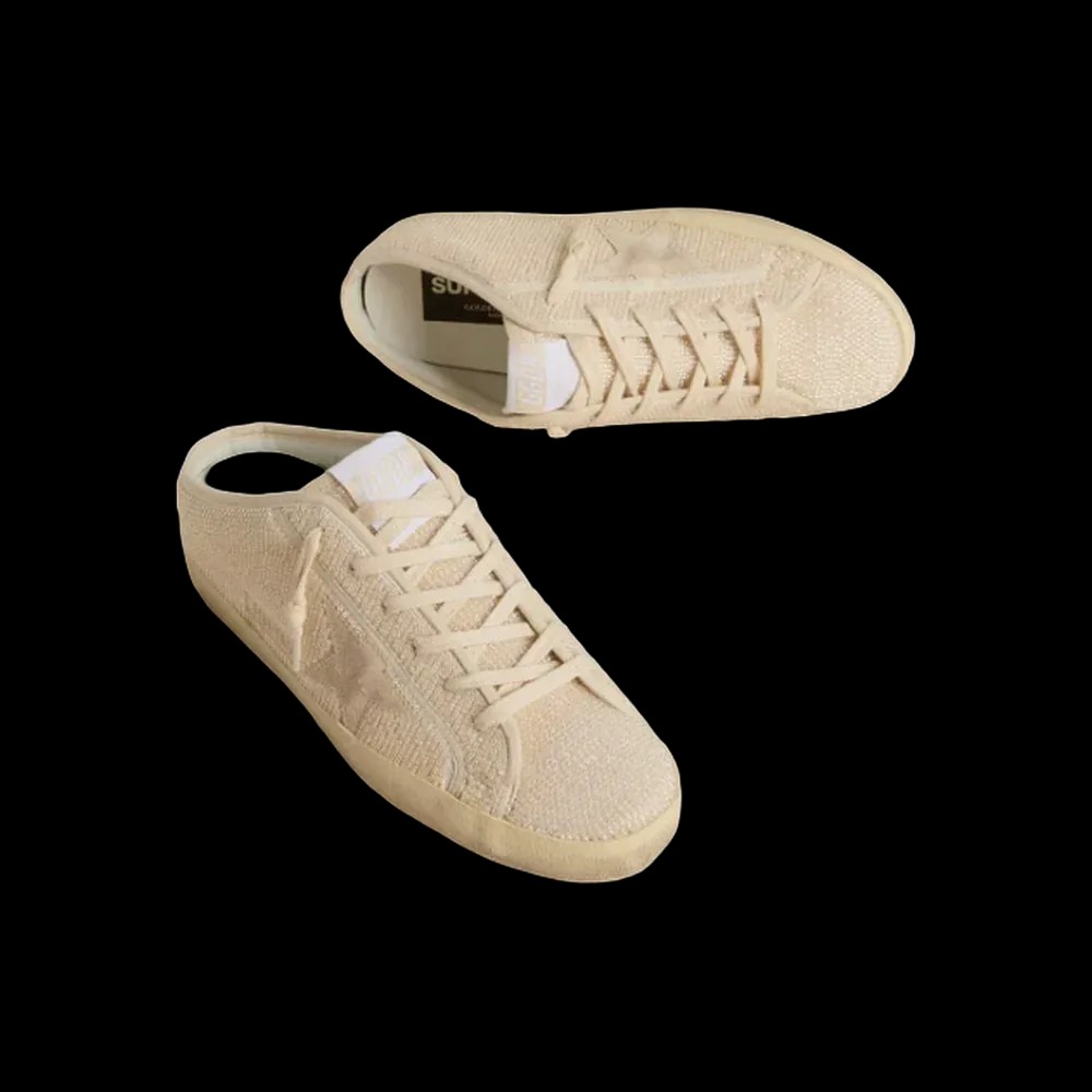 Golden Goose Super-Star Sabot In Beige Canvas With Embroidered Beads - HypeFly India View 2