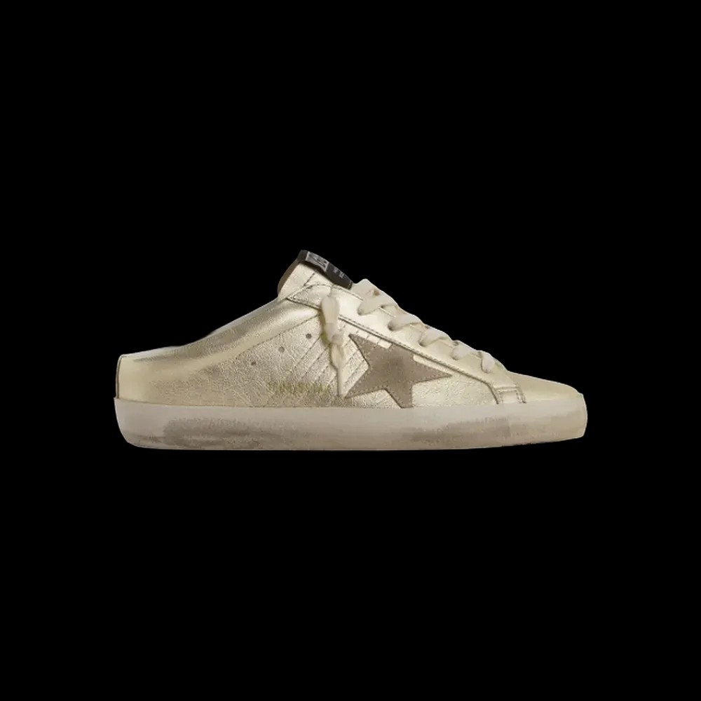 Golden Goose Super-Star Sabots In Platinum Foiled Leather With Beige Suede Star - HypeFly India View 1