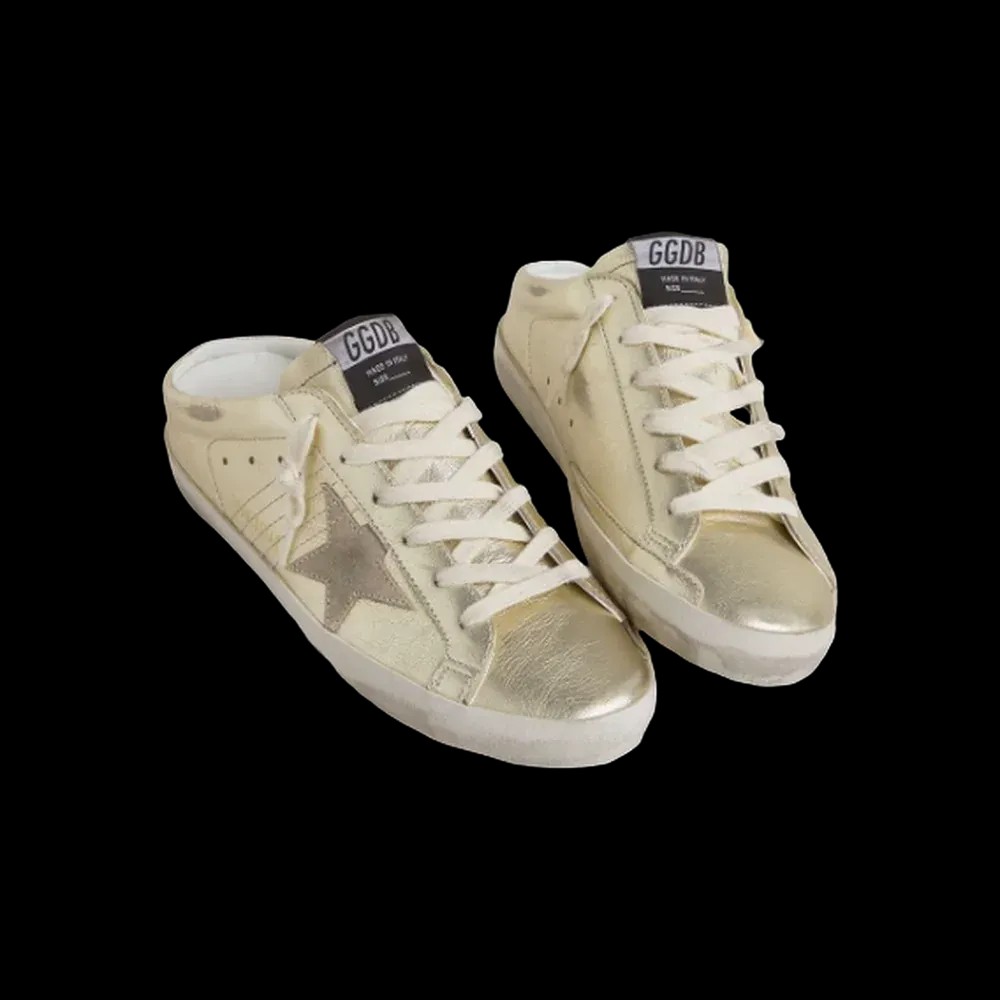 Golden Goose Super-Star Sabots In Platinum Foiled Leather With Beige Suede Star - HypeFly India View 4