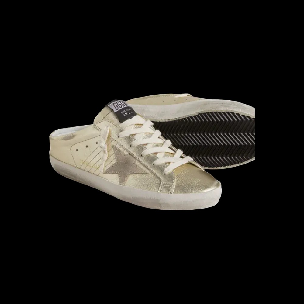 Golden Goose Super-Star Sabots In Platinum Foiled Leather With Beige Suede Star - HypeFly India View 2