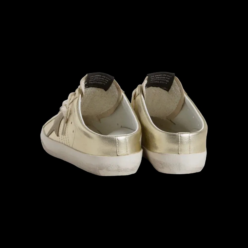 Golden Goose Super-Star Sabots In Platinum Foiled Leather With Beige Suede Star - HypeFly India View 3