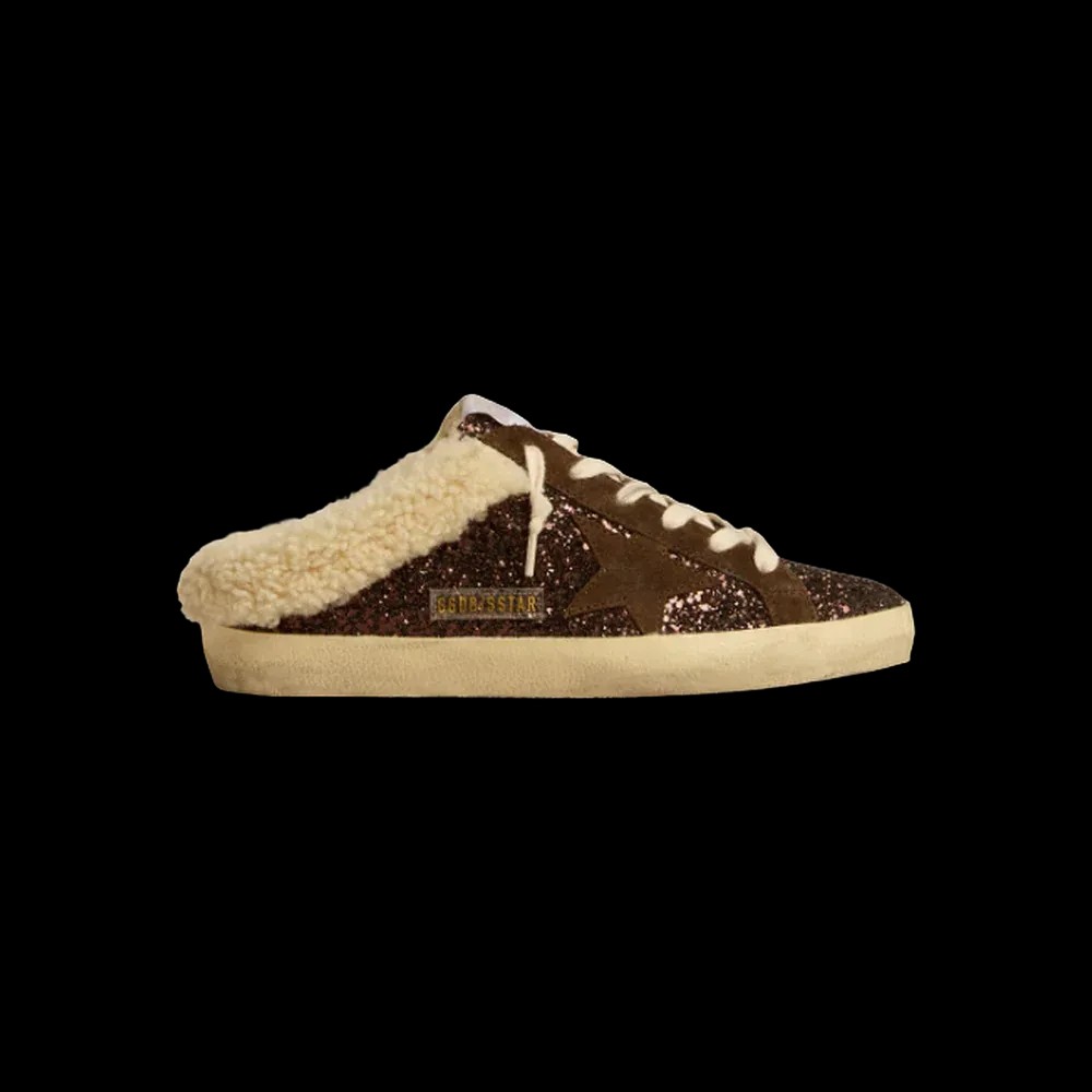 Golden Goose Super-Star Sabots In Glitter With Brown Star And Shearling Lining - HypeFly India View 1
